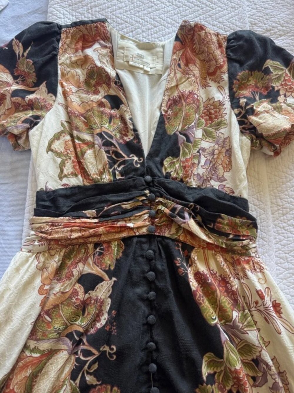 Anthropologie Cream and Black Floral Midi Dress - Picture 4 of 6